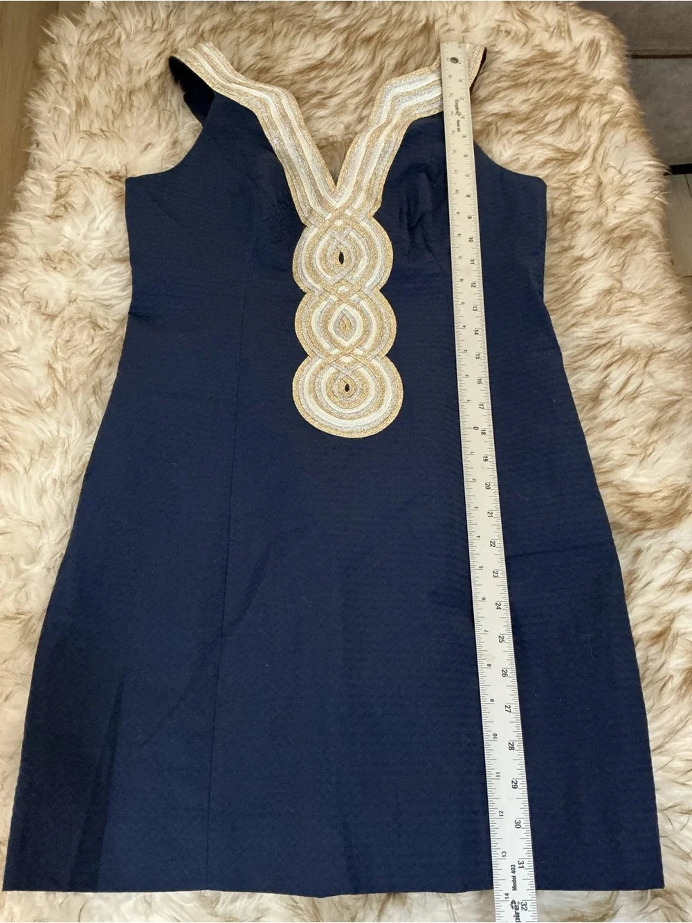 Lilly Pulitzer Navy Sleeveless V-Neck Mini Dress with Ivory Embellished Trim